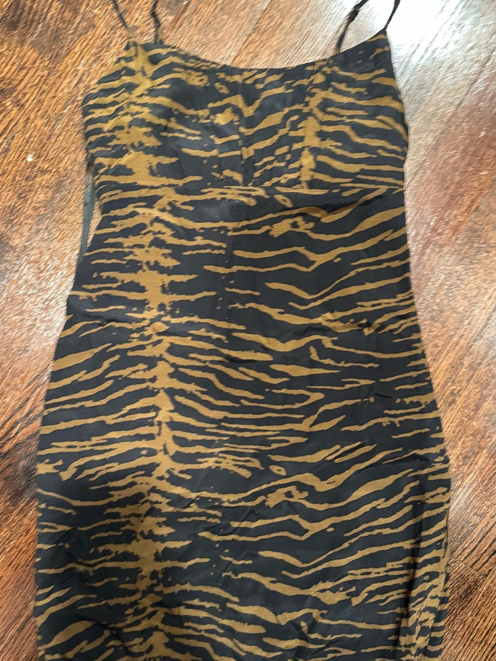 Staud Black and Brown Zebra-Print Slip Mini Dress